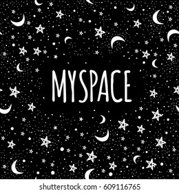 Vector trendy Galaxy illustration. My space. Doodle art. Tattoo, astrology, alchemy, magic, space and nature symbol background.
