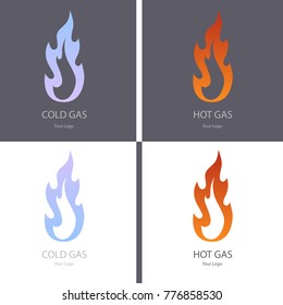 Vector trendy gas fire logo in modern gradient colors on dark and white backgroound. Can be used for energy business products, gas company, fire station