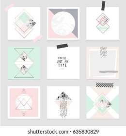 Vector trendy geometric posters. Modern set of abstract card, template, covers or layouts