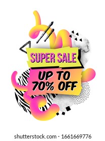 Vector trendy geometric sale backgrounds with marble stones, doodle textures, fluid shapes, animal zebra print. Discount templates in minimal modern style with dots and watercolor elements