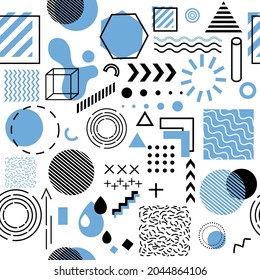 Vector trendy geometric shapes seamless pattern on a white background. Lines, minimalist style
