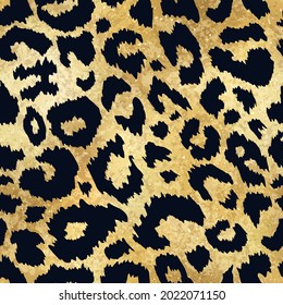 Vector de diseño de piel de leopardo dorado abstracto patrón sin fisuras. Manchas negras de chita de animales salvajes sobre fondo de textura de lámina metálica dorada para diseño de impresión de moda, web, cubierta, papel envolvente, papel tapiz.