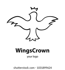 Vector trendy gray icon and logo of flying bird with crown for studio, cosmetics, fashion. Template for business brand.