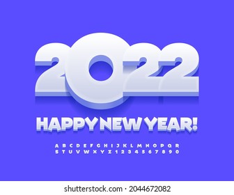 Vector trendy Greeting Card Happy New Year 2022! 3D creative Font. Modern Alphabet Letters and Numbers set