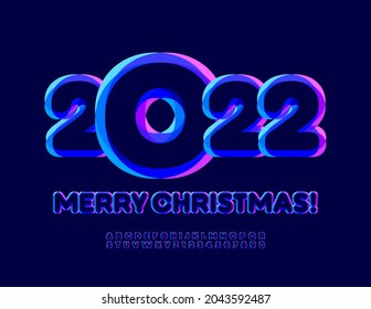 Vector trendy Greeting Card Merry Christmas 2022! Colorful Bright Font. Artistic Alphabet Letters and Numbers set