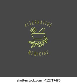 Vector Trendy Hand Drawn Alternative Medicine, Homeopathy, Ayurveda, Holistic Centre Logo, Badge, Emblem.