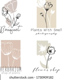 Vector trendy hand drawn beauty, organic cosmetics, florist, photography, wedding logos, badges, emblems, logotypes. Big collection of elegant plant, floral logos.