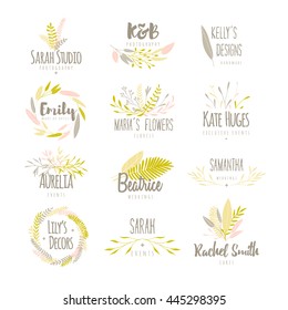 Vector trendy hand drawn beauty, organic cosmetics, florist, photography, wedding logos, badges, emblems, logotypes. Big collection of elegant plant, floral logos.