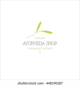 Vector trendy hand drawn beauty, organic cosmetics, alternative medicine, homeopathy logo, badge, emblem, logotype. Elegant plant, floral logo.