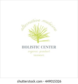 Vector trendy hand drawn beauty, organic cosmetics, alternative medicine, homeopathy logo, badge, emblem, logotype. Elegant plant, floral logo.