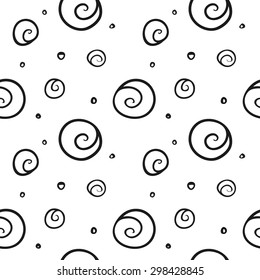 Vector trendy hand drawn black and white seamless pattern. Doodle sketchy circles pattern.