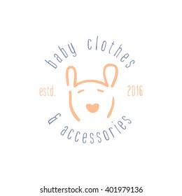 Vector trendy hand drawn cute baby, infant logo. Baby bodysuit, nipple.