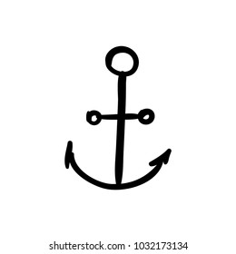 Vector trendy hand drawn icon and logo of anchor. Template for business brand.