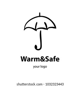 Vector trendy hand drawn icon and logo of umbrella. Template for business brand.
