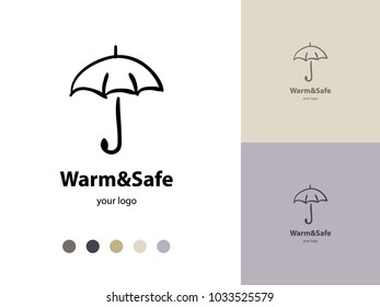 Vector trendy hand drawn icon and logo of umbrella. Template for business brand. Editable color combination. Ready color scheme
