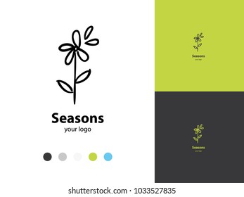 Vector trendy hand drawn icon and logo of camomile flower for studio, cosmetics, fashion. Template for business brand. Editable color combination. Ready color scheme
