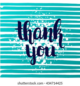 vector trendy hand lettering poster. Hand drawn calligraphy. Template post card. concept handwritten motivation poster on blue lines "thank you" brush fonts creative inspirational poster