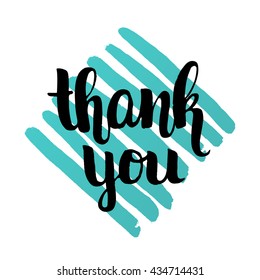 vector trendy hand lettering poster. Hand drawn calligraphy. Template post card. concept handwritten motivation poster on blue lines "thank you" brush fonts creative inspirational poster