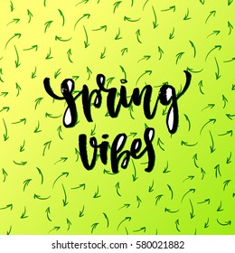 Vector trendy hand lettering poster. Hand drawn calligraphy "spring vibes" 