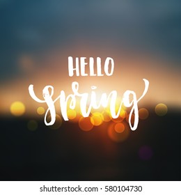 Vector trendy hand lettering poster. Hand drawn calligraphy "hello spring" 