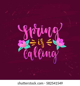 Vector trendy hand lettering poster. Hand drawn calligraphy "spring vibes" 