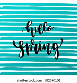 Vector trendy hand lettering poster. Hand drawn calligraphy "hello spring" 