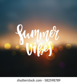 Vector trendy hand lettering poster. Hand drawn calligraphy "summer vibes" 