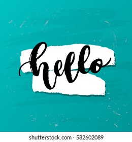 Vector trendy hand lettering poster. Hand drawn calligraphy "hello" 