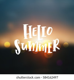 Vector trendy hand lettering poster. Hand drawn calligraphy " hello summer " 