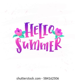 Vector trendy hand lettering poster. Hand drawn calligraphy " hello summer " 