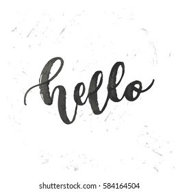 Vector trendy hand lettering poster. Hand drawn calligraphy  hello  