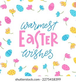 Vector trendy hand lettering Warmest Easter Wishes. Phrase for creative poster design. Greeting card for spring holiday. Quote isolated on white background.