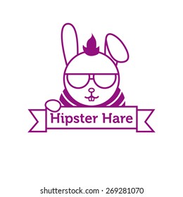Vector trendy hipster rabbit in sunglasses outline logotype