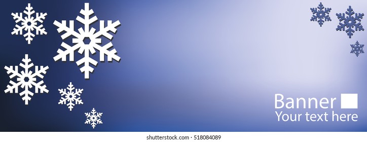 Vector. Trendy horizontal banner with decorative stylish snowflake background for decoration, design, business. Template for textile, wrappers, package 