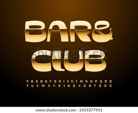 Vector trendy icon Bar and Club with creative Gold Font. Unique Alphabet Letters and Numbers set