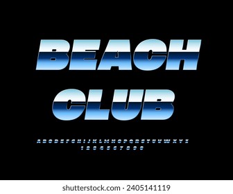 Vector trendy Icon Beach Club. Modern Silver Font. Exclusive Alphabet Letters and Numbers set