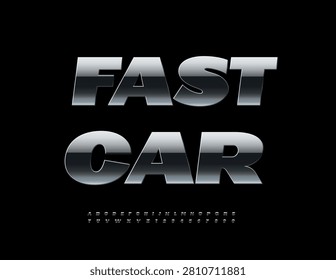 Vector Trendy icon Fast Car. Glossy Dark Metallic Font. Modern Dynamic Alphabet Letters and Numbers set.