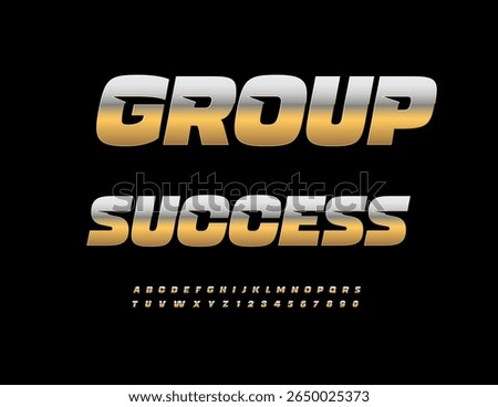 Vector Trendy icon Group Success. Golden Dynamic Font. Classy Alphabet Letters and Numbers set.