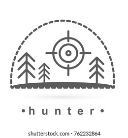 Vector trendy icon and logo in black and white colors. Can be used for camping or hunting company, boy scout camp. Forest anf fish logo, badges, emblems, logotypes. Flat style symbol 