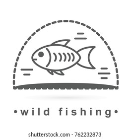 Vector trendy icon and logo in black and white colors. Can be used for camping or hunting company, boy scout camp. Forest and fish logo, badges, emblems, logotypes. Flat style symbol 