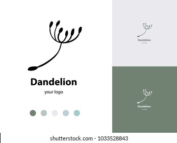 Vector trendy icon and logo of dandelion seed for studio, cosmetics, fashion. Template for business brand. Editable color combination. Ready color scheme