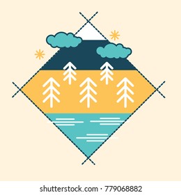 Vector trendy icon and logo in modern colors. Can be used for camping, ecology or hunting company. Forest logo, badges, emblems, logotypes. Flat style symbol. For web, UI/UX design or background site