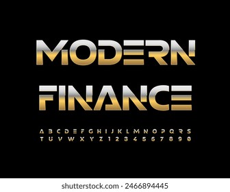 Vector de moda icono de finanzas modernas. Fuente de estilo futurista. Juego exclusivo de letras y números del alfabeto dorado. 