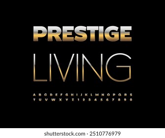 Vetor ícone da moda Prestige Living. Fonte Artística de Ouro. Trendy Glamour alfabeto letras e números definidos.