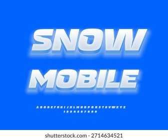 Ícone da moda do vetor Snow Mobile. Fonte branca brilhante. Conjunto exclusivo de letras e números do alfabeto legal.