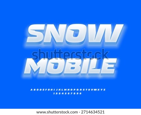 Vector Trendy icon Snow Mobile. Glowing White Font. Unique Cool Alphabet Letters and Numbers set.