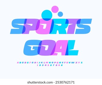 Vector trendy icon Sports Goal. Unique Colorful Font. Bright cool Alphabet Letters and Numbers set.