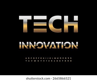Vektor Trendy Symbol Tech Innovation. Mode Golden Font. Glänzend coole Buchstaben und Zahlen gesetzt.