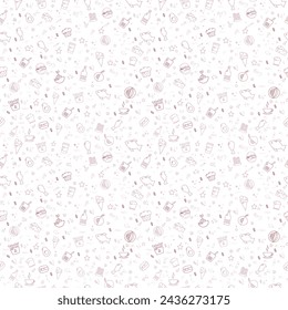 Vector trendy illustration, cute pink fast food icons seamless pattern on a white background