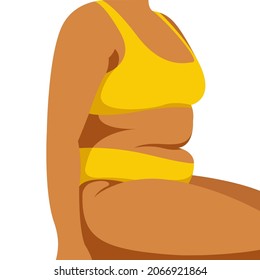 vector trendy illustration on the theme of body positive. juicy fat girl sits in yellow underwear and is not shy about fat folds on her body. isolated on white background. love yourself and your body.